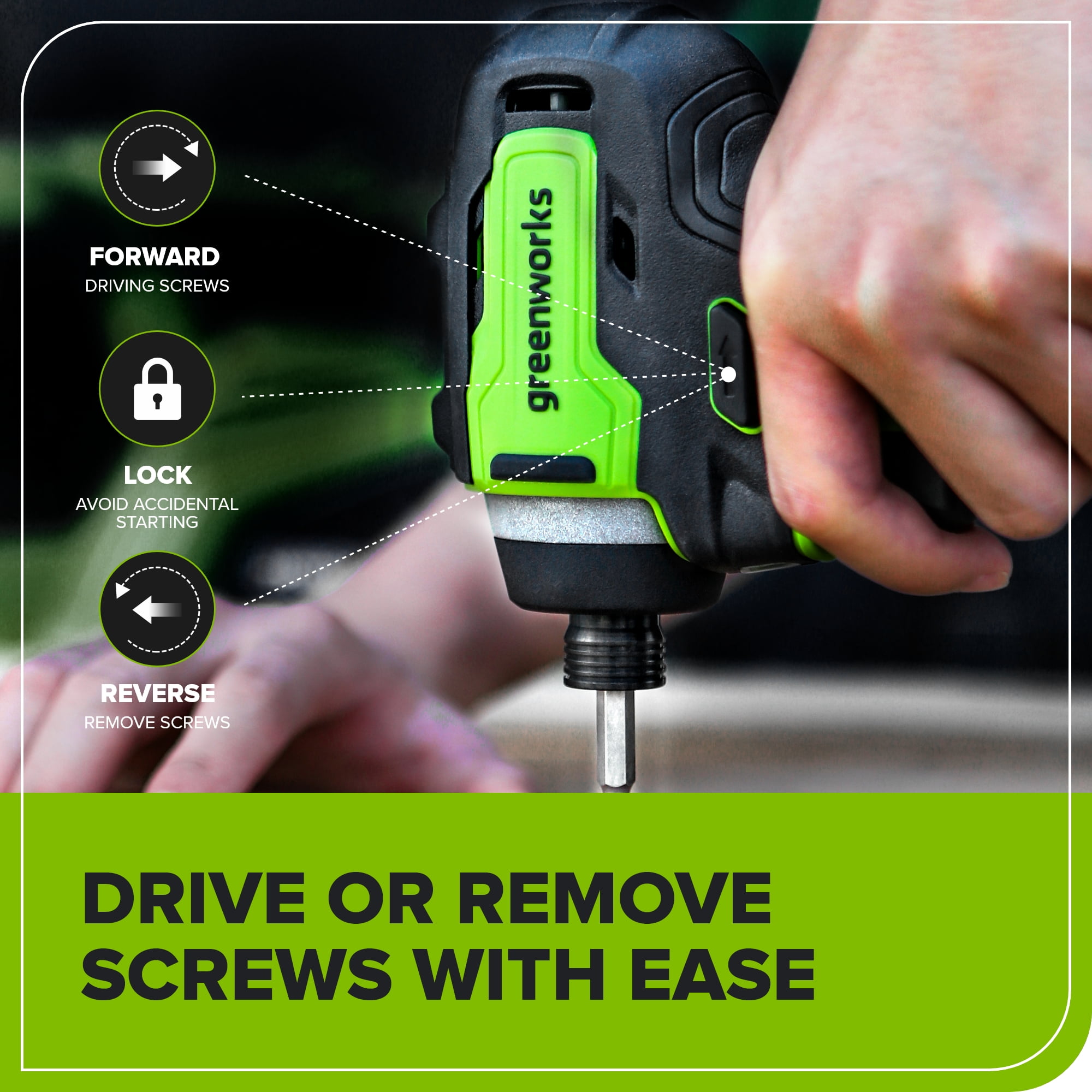 Greenworks 24V Brushless Cordless Impact Driver Kit, 1900 in./lbs Torque, Variable Speed, 2×2Ah Batteries with 2A Charger, LED Light, 8pcs Drill/Driver Bits with Tool Bag