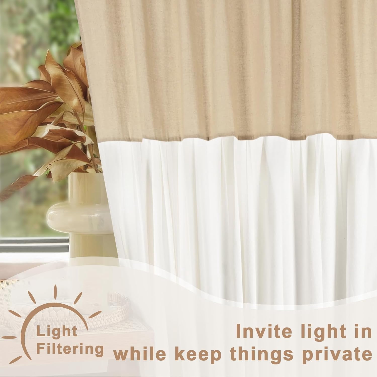 Alishomtll Linen White Ruffle Valance Curtains Rod Pocket Window Drapes Light Filtering 52"W×18"L