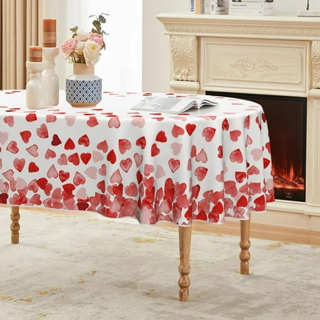 

Valentine s Day Tablecloth 60×84 Inch Oval Red Love Hearts Washable Table Cover for Party Picnic Dinner Decor