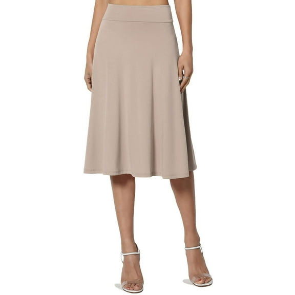 YUEJUIR Women'S Skirts Women'S Summer Casual High Waisted Soft A Line Skirt With Solid Color Knee Length Skirt A Line Skirt Boho Skirt (Beige,XL)