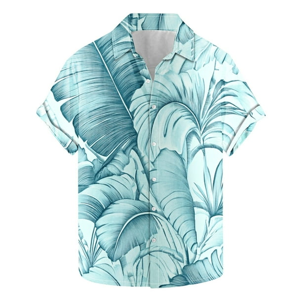Camisas Hawaianas de los Hombres de Moda Casual Floral Impresión de Manga Corta Solapa Botón Arriba, Ligero para Primavera Verano