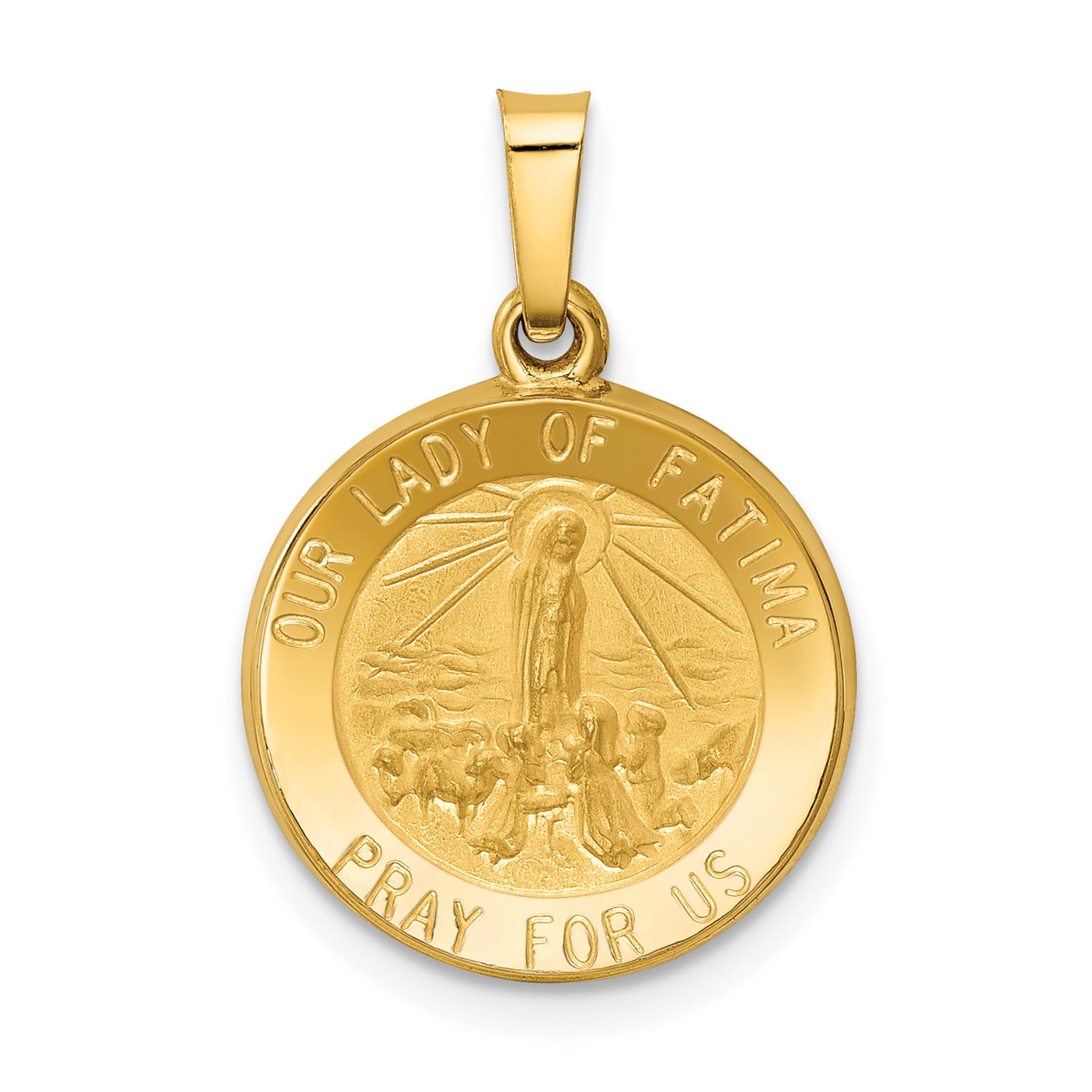 25mm x 19mm Solid 14k Yellow Gold Our Lady of Fatima Medal Pendant