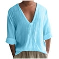 thumbnail image 2 of Utoimkio Men's Linen Shirts Casual Lightweight Loose Long Sleeve V Neck Pullover Blouse Summer Solid Beach Shirts Pullover Tops for Men, 2 of 5