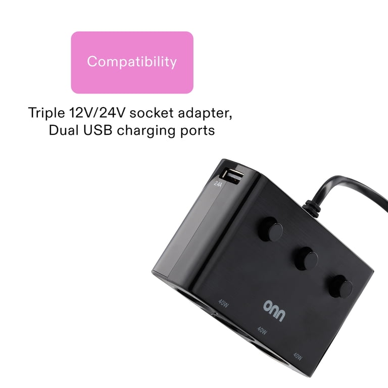 onn Triple Socket Charging Adapter with Dual USB Ports photo 4