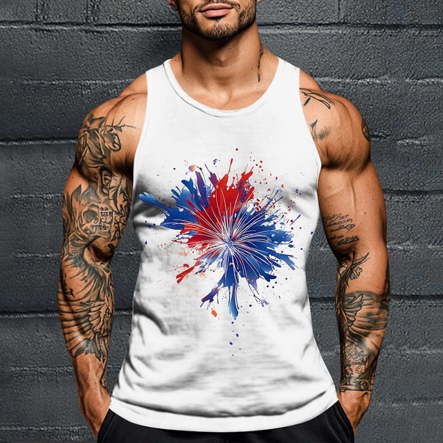 Camiseta sin mangas de cuello redondo para hombre, con estampado del Día de la Independencia, cuello redondo, estilo informal, deportiva, para hombre