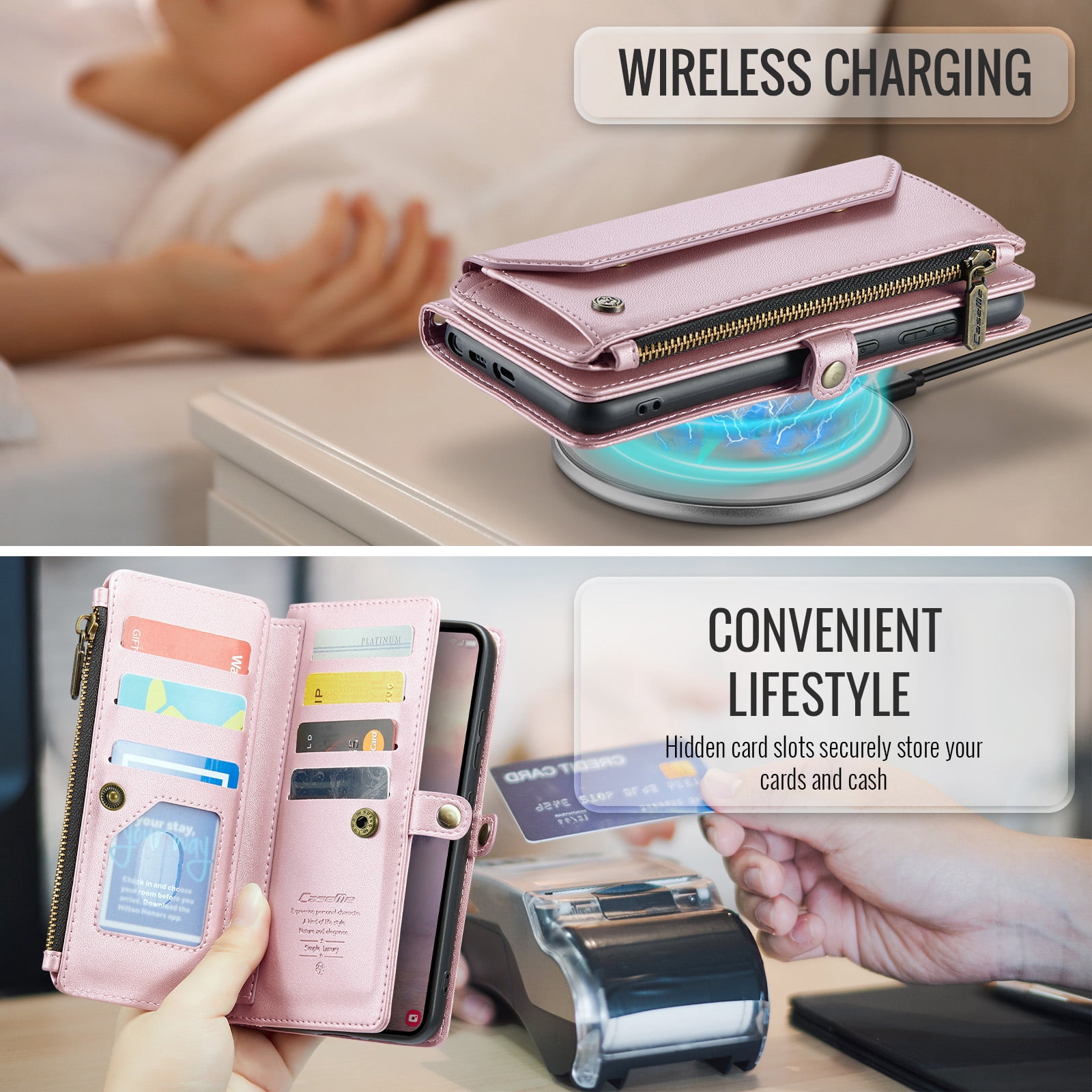 Decase Wallet Case for Samsung Galaxy S26,Flip RFID Blocking Shockproof TPU Cover with 10 Card Slots,Cash Slot,Zipper Coin Pocket,Crossbody PU Leather Phone Cover,Pink