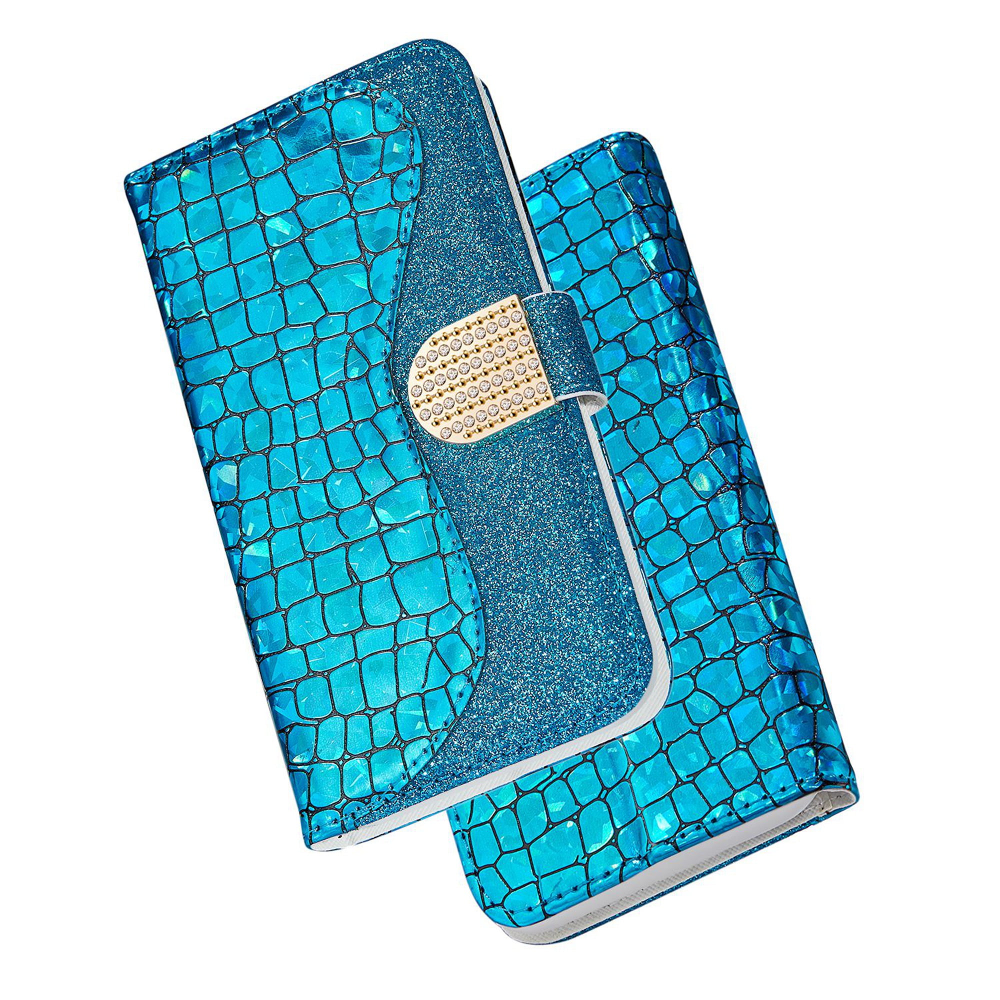 for Galaxy S6 Case Glitter Sequin Shockproof Protective Soft PU Leather Wallet Case with Card Slots Book Design Flip Case Cover for Galaxy S6,Blue Magnetic closure 
