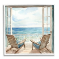 Stupell Industries Seaside Window View Landscape Painting White Framed Art Print Wall Art, 12 x 12