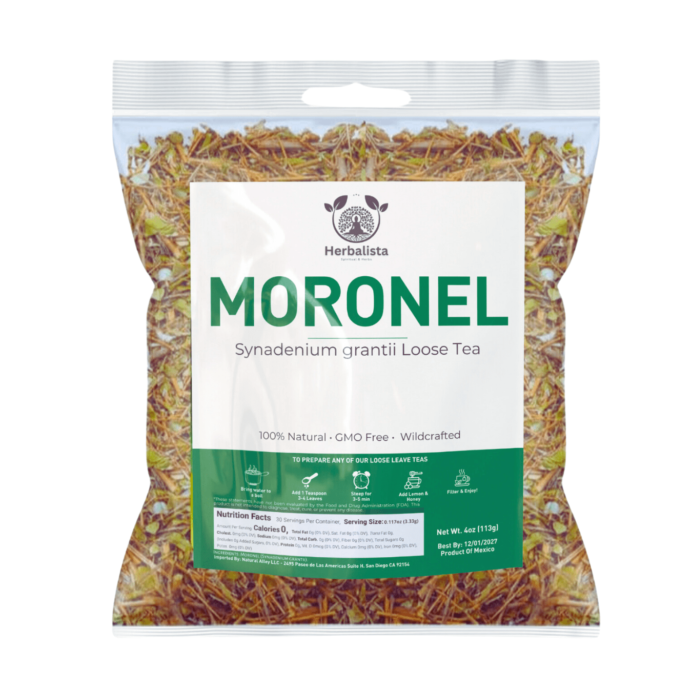 Herbalista - Premium Moronel Loose Leaf Tea 4oz (114g) | Planta de la Vida | Synadenium Grantii | Wildcrafted, Non-GMO, All-Natural Wellness Tea | Makes 40+ Cups