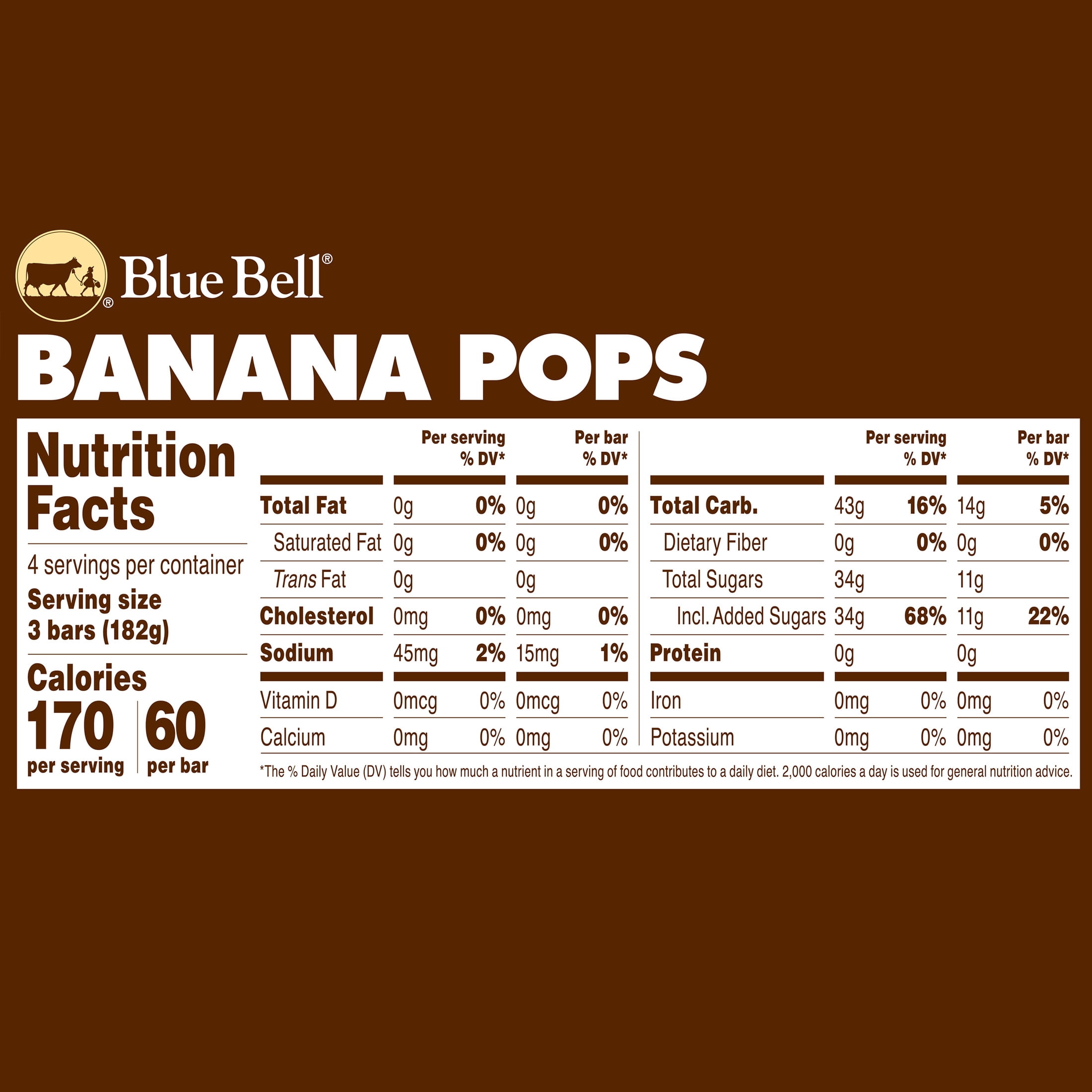 Blue Bell Fat Free Banana Pops, 2.0 fl oz, 12 Count
