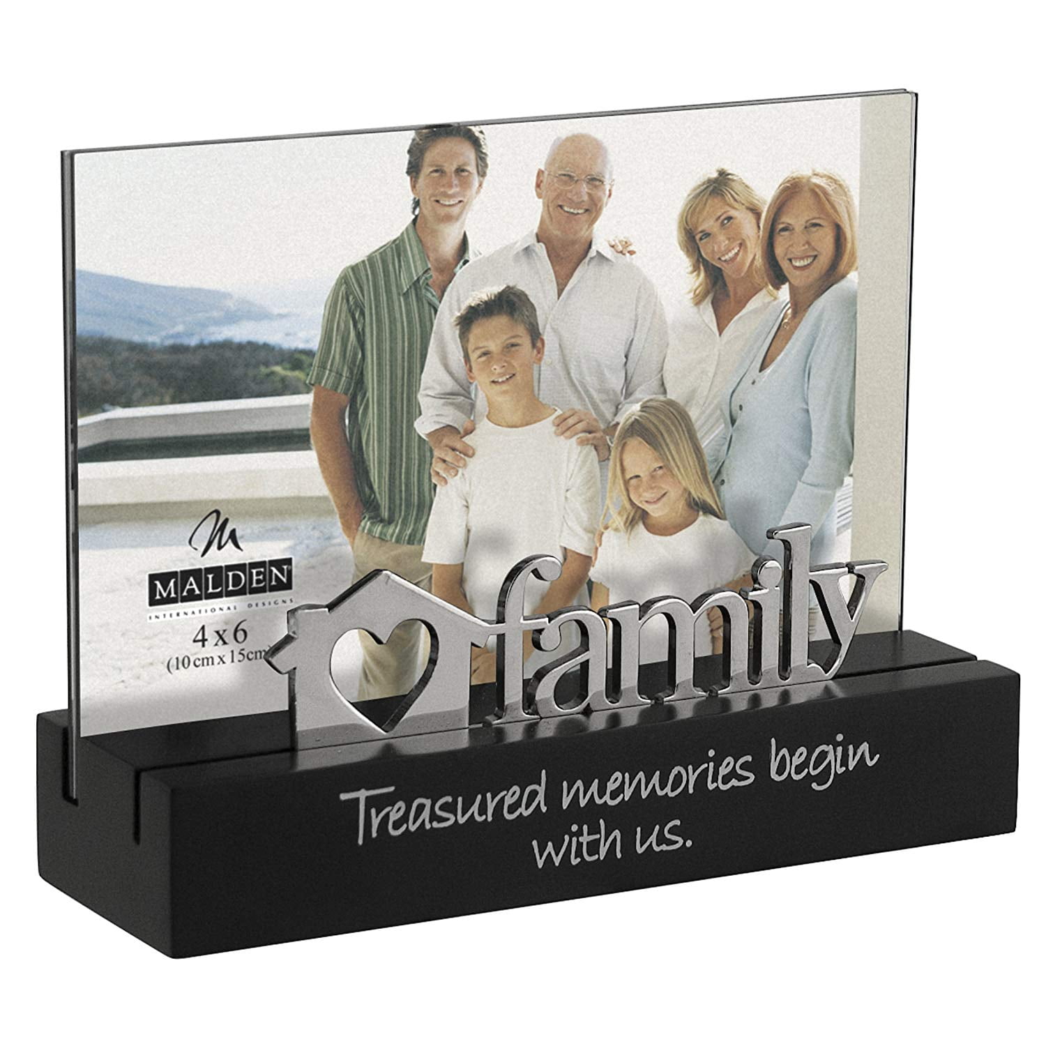Malden Int Designs 4x6 Family Desktop Expressions Picture Frame Treasured memories begin with us MDF Wood Platform Picture Frame Black