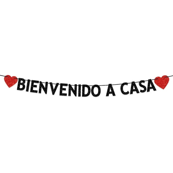 Welcome Home Decorations, Black Red Glitter Bienvenido a Casa Banner, Spanish Welcome Home Banner, Homecoming Party Decorations Supplies
