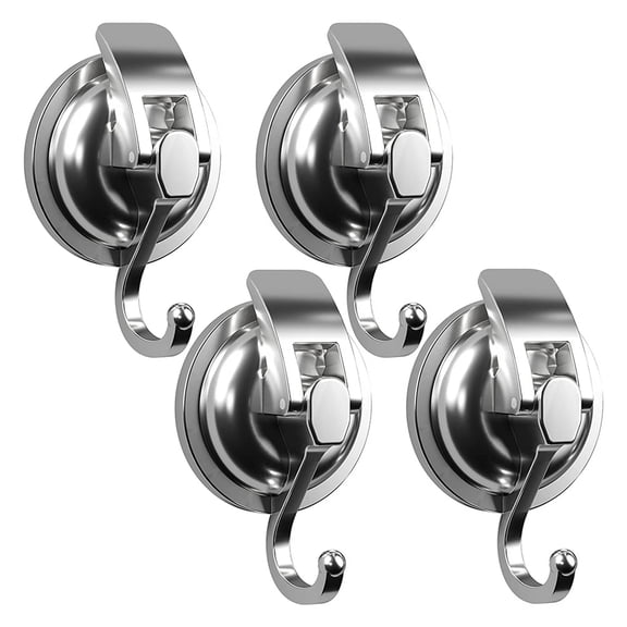 4pcs Removable Suction Cup Hooks,Silver Heavy Duty Vacuum Shower Hooks,Powerful Wreath Hanger for Bathroom Restroom Kitchen