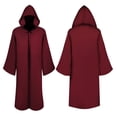 thumbnail image 4 of HuangHuanChen Mens Renaissance Shawl Cape Medieval Samurai Cloak Warrior Ren Faire Men's Oversized Hooded Coat Halloween Cape Men Shawl Collar Lightweight Open Front Drape Kimono Cardigan Red M, 4 of 5
