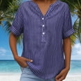 thumbnail image 5 of Junur Linen Shirts for Women V Neck Short Sleeve Cotton Tops Striped Linen Button Down Casual Dressy Shirt for Summer 2026, 5 of 8