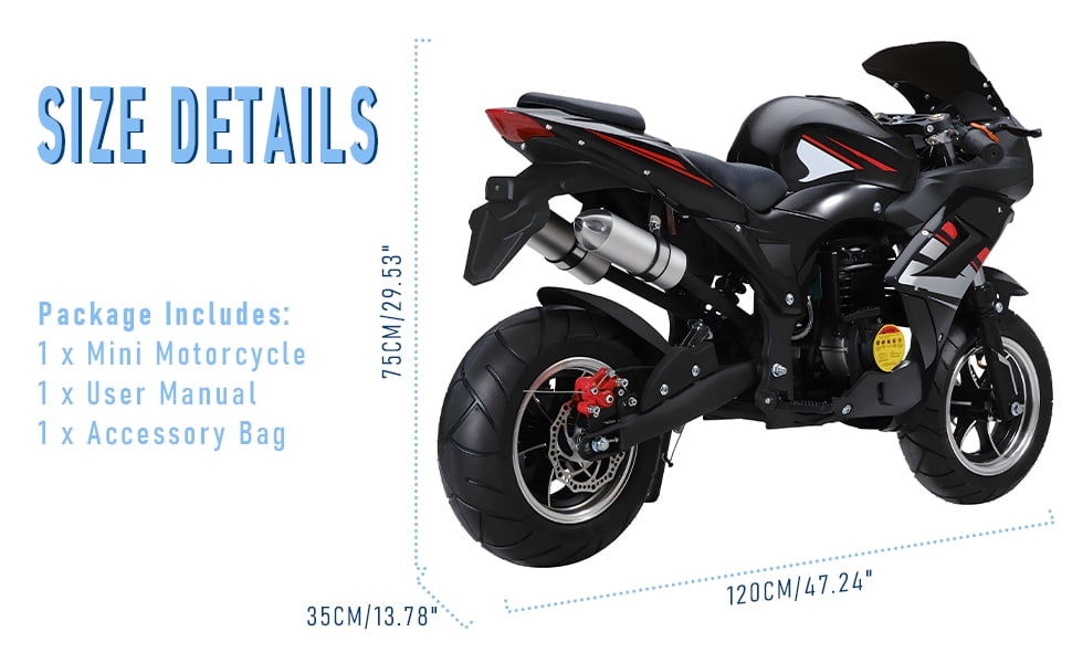 49cc Pocket Rocket Motorcycle - 4-Stroke Gas Powered Mini Bike with 8" Wheels, Front & Rear Disc Brakes, Dual Headlights, Adult Commuter Bike