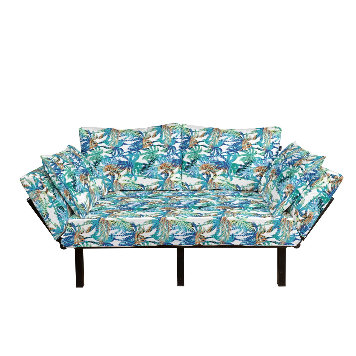 Palm Leaf Futon Couch, Tropical Summer Print with Palm Abstract Nature