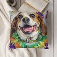 thumbnail image 3 of YINGXI Throw Pillow Cushion Cover, Basset Hound Dog Wearing a Jester Hat Neck Garland Bead Necklace, Decorative Square Accent Pillow Case,White Brown 22x22in, 3 of 5