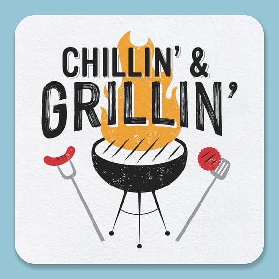 Big Dot of Happiness 25 Ct Chillin & Grillin Drink Coasters, 4-Inch Disposable Square Paper Coasters for Summer BBQ Picnic Birthday Party