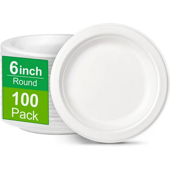 Paper Plates 6 inch, 100 Pack Paper Plates in Bulk, 100% Compostable Disposable Paper Plates, Small Paper Plates for Dessert, Cake, Appetizer, White Paper Plates Sturdy White 100 Pack