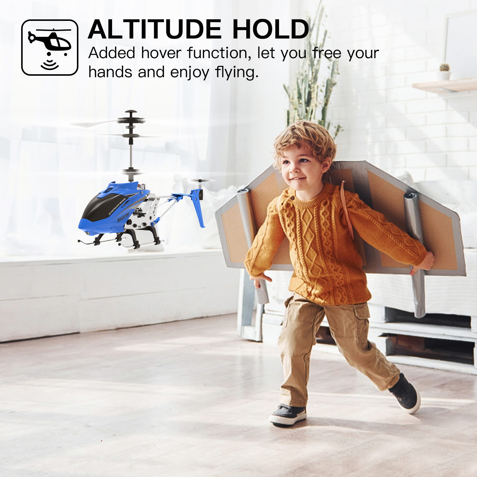 Yoneston Remote Control Helicopter, SYMA S107H Mini RC Helicopter with Altitude Hold, One Key Take Off/Landing and Gyro for Boys Gift, Blue