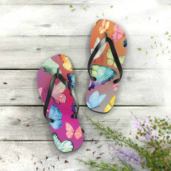 COLORFUL WATERCOLOR BUTTERFLIES SUMMER SANDLE DESIGN Flip Flops