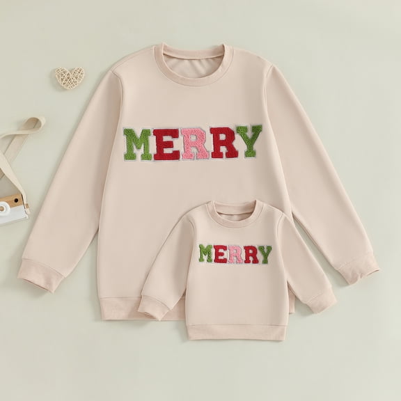 Mommy and Me Matching Sweatshirts Letter Embroidery Crew Neck Long Sleeve Pullover Tops Casual Streetwear
