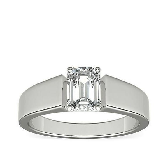 1.00 T.C.W Beautiful Solitiare Emerald Natural Diamond Engagement Ring for Women Solid 14K White Gold Size 7