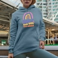 thumbnail image 2 of Don't Quit Your Day Dream with Boho Rainbow & Retro Wavy Text Art Merch Gift, Light Blue Hooded Sweatshirt or Hoodie, Medium, 2 of 5