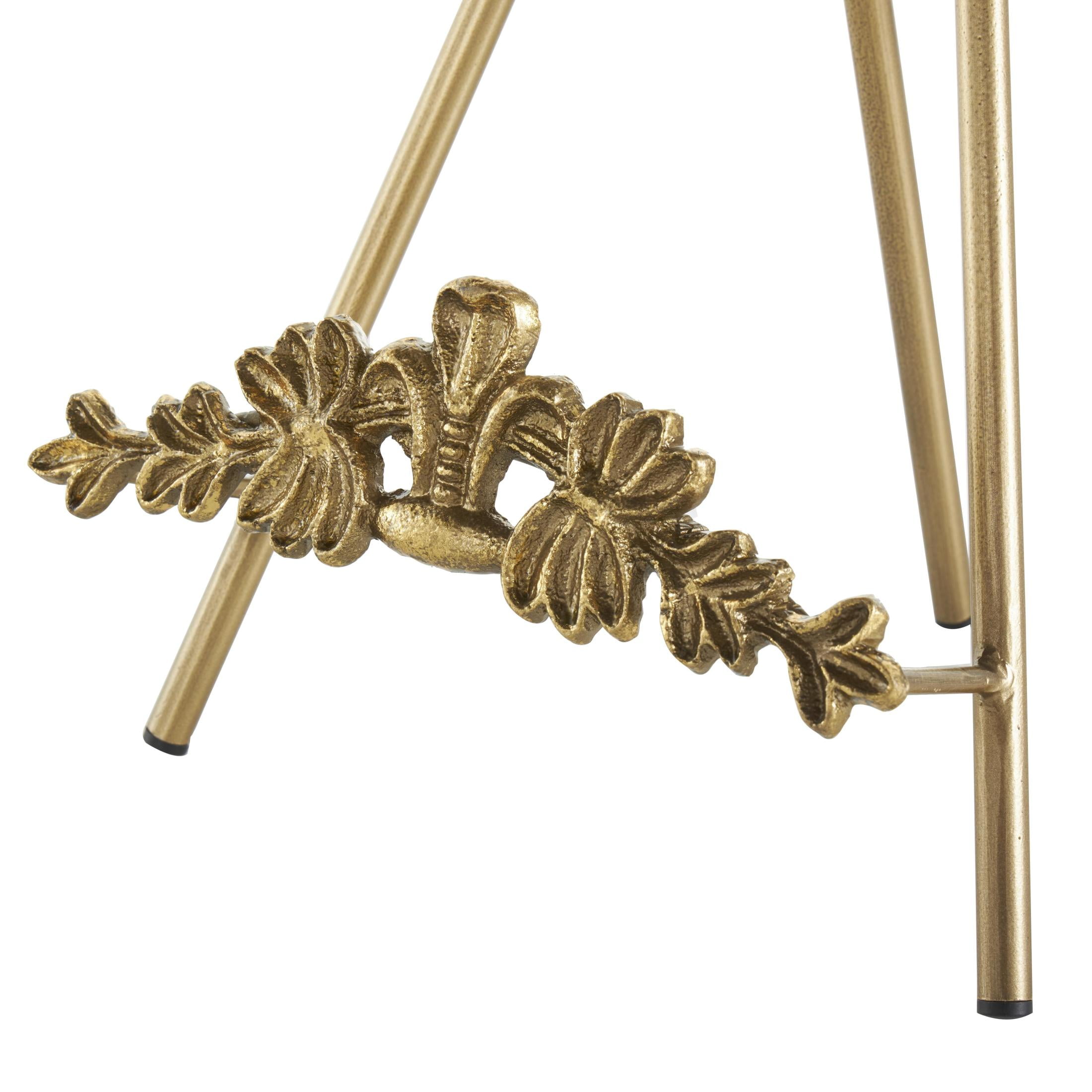 DecMode 8"W, 12"H Gold Metal Arched Tabletop Foldable Leaf Easel with Vine Emblem, 2-Pieces