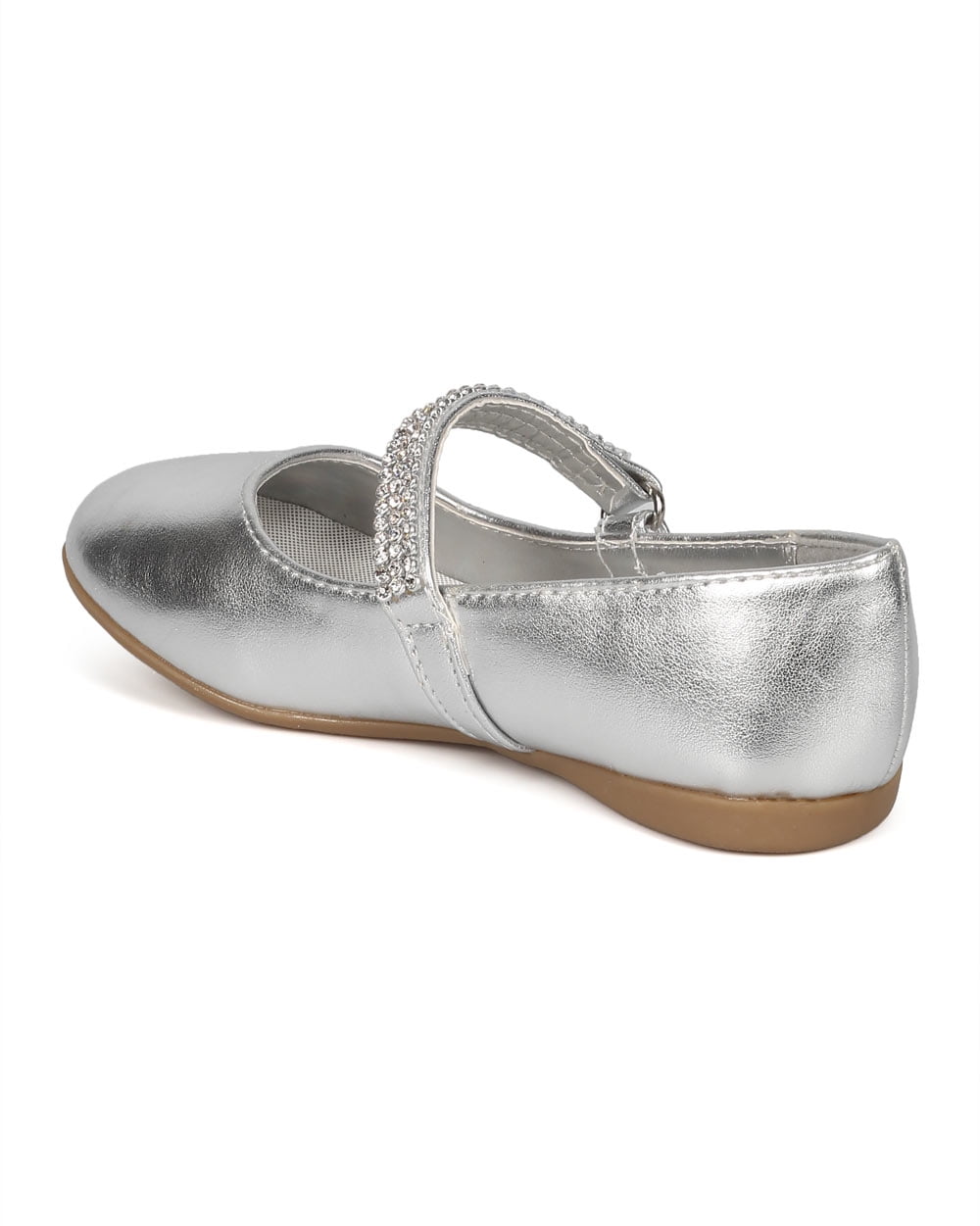 Round Toe Rhinestone Mary Jane Ballerina Flat CG37 Silver Metallic Size: Little Kid 1