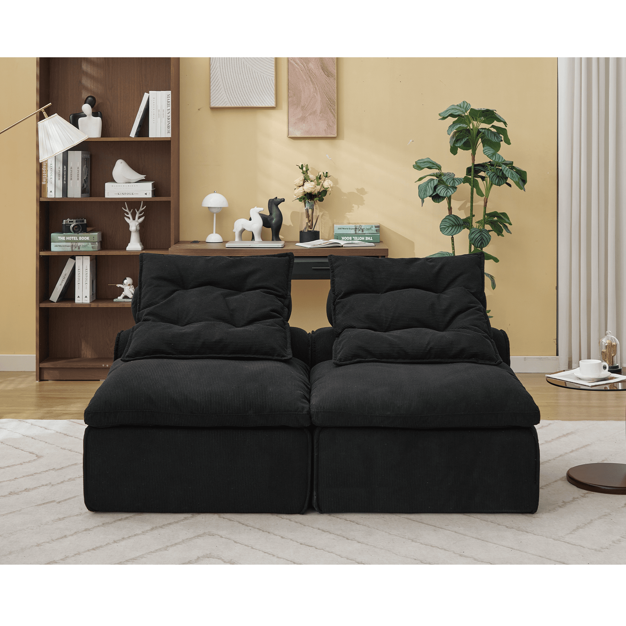 Aukfa 66" Tufted Modular Sofa, Armless Compact Couch for Small Spaces & Cozy Lounging, Black
