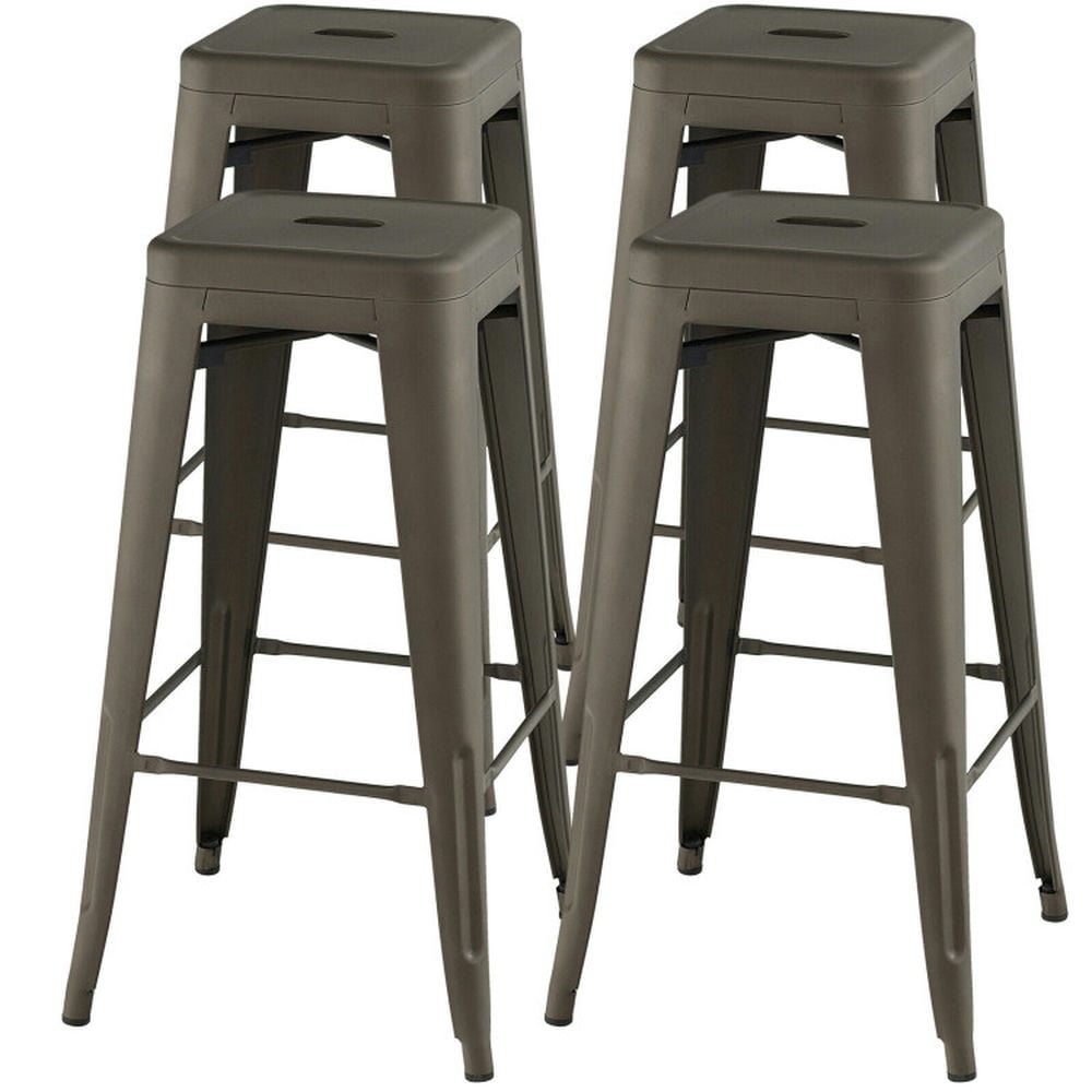 Demi Bonn 30" Set of 4 Bar Stools with Square Seat and Handling Hole, Modern Dining Chair, Brown