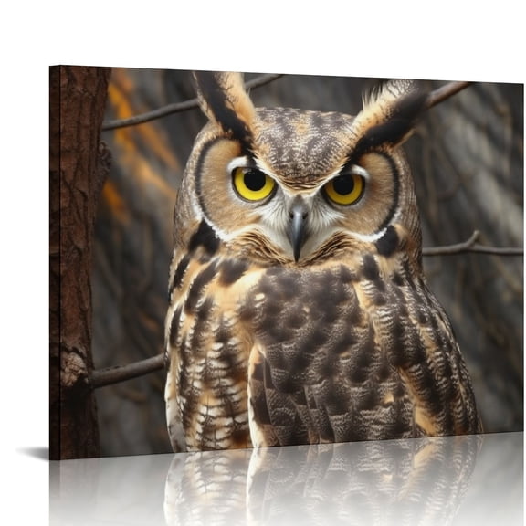 COMIO Horned Owl Nature Photography Canvas Wall Art, Design by Dennis Frates 20x16in