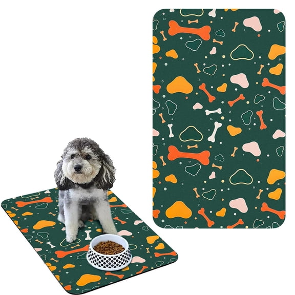 Absorbent Pet Feeding Mat, Waterproof Dog Cat Food Bowl Placemat, Non-Slip Silicone Mat for Food and Water Dishes, Easy to Clean, Green, 23"x15", Yin-09