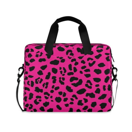 16inch Laptop Briefcase, Business Laptop Bag with Detachable Strap & Padded Compartment, Water-Resistant Polyester，Pink Leopard Print