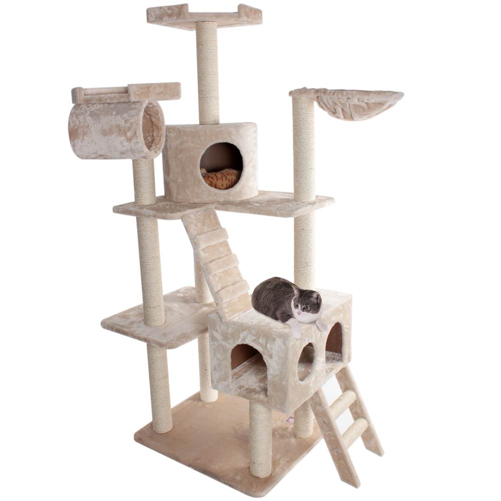 73 in. Faux Fur Casita Cat Tree in Honey