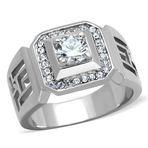 Mens Ring Stainless Steel Squared with AAA Grade CZ in Clear