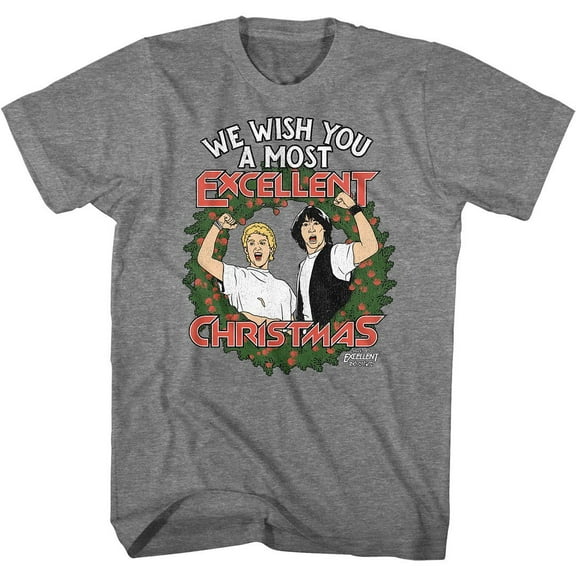 Bill and Ted Excellent Christmas Graphite Heather Adult T-Shirt