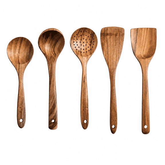 5-Piece Acacia Wood Cooking Utensils Set – Natural Non-Stick Kitchen Tools