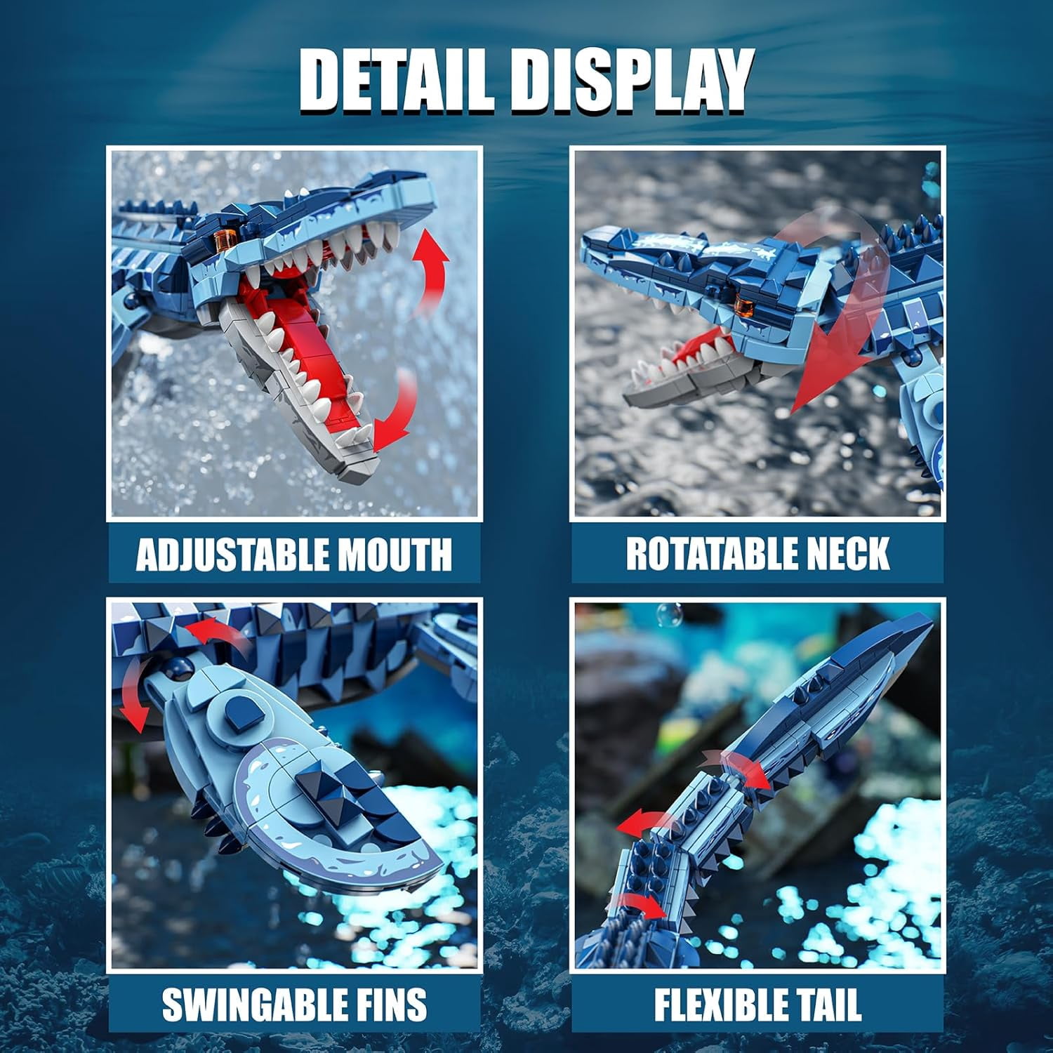 Mosasaurus Dinosaur Building Blocks Set, 805 PCS Dinosaur World Building Toy, Jurassic Ocean Animal Model Collection Toys for Home Decor