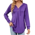 thumbnail image 1 of CEHVOM Women's Solid V-Neck Button Hooded Loose Long Sleeve Sweater Clearance, 1 of 4