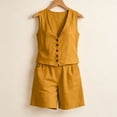 thumbnail image 4 of Costeam Womens Linen Blend 2 Piece Outfit Sleeveless V Neck Button Down Vest High Waist Shorts with Pockets Casual Summer Matching Set Lightweight Breathable, 4 of 7