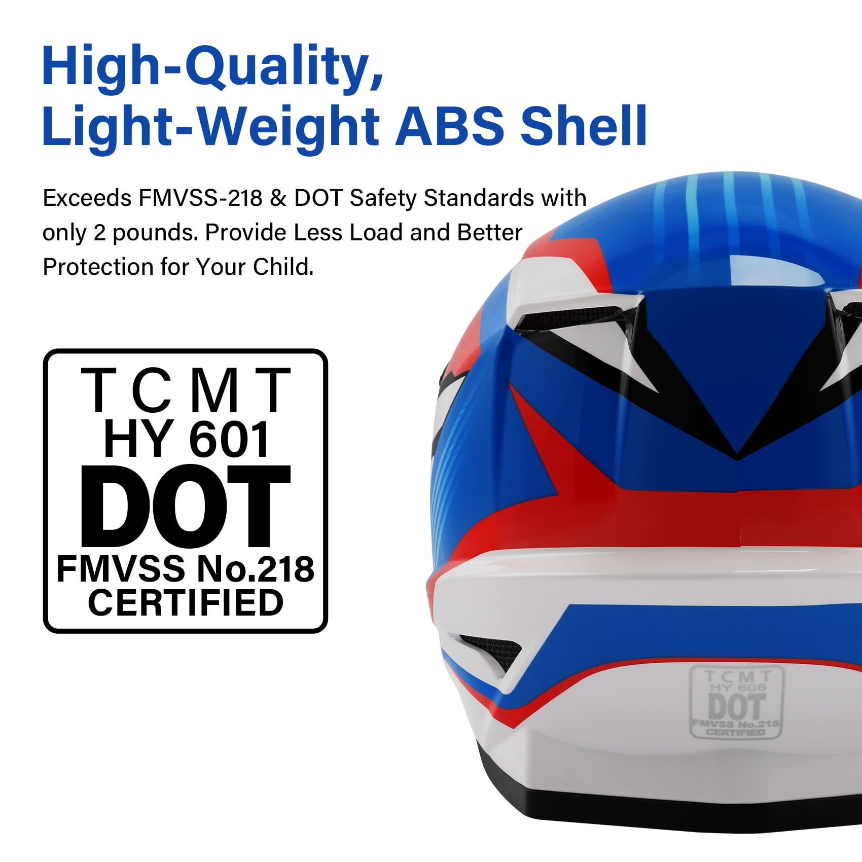 TCMT DOT Dirt Bike Helmet for Kids with Goggles & Gloves, for Motocross Offroad Street Motorcycle, Youth S Size, Blue Red Stripe