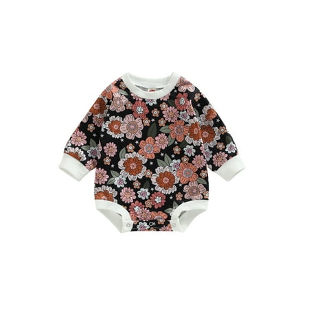 

Arvbitana Baby Boys Girls Fall Romper Casual Long Sleeve Round Neck Floral Print Bodysuit