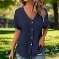 thumbnail image 4 of snilers Womens Button Down Shirts V Neck Short Sleeve Summer Tops Textured Casual Loose Vacation Beach Blouses with Pocket S-2XL, 4 of 9