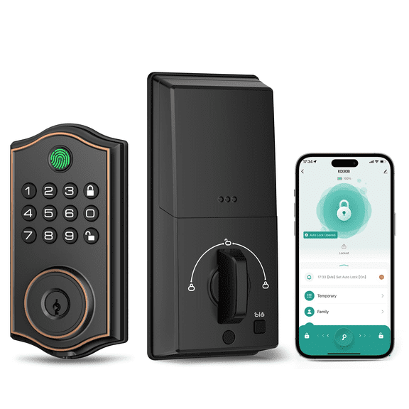 Smart Deadbolt Door Lock, 7-in-1 Keyless Entry Fingerprint Electronic Keypad, App Control, Auto Lock, Digital Front Door Lock for Home, Apartment, AirBnb