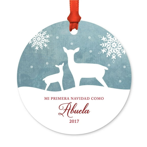 Spanish Family Metal Christmas Ornament, Mi Primera Navidad Como Abuela 2017, Includes Ribbon and Gift Bag