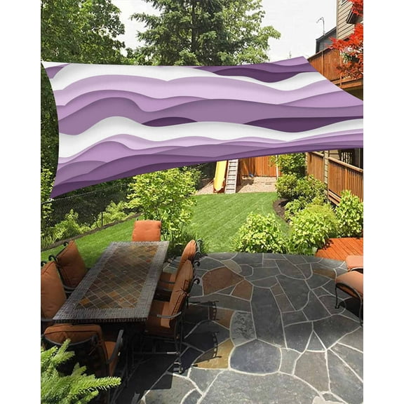 Sun Shade Sail 12x16Ft Gradient Ocean Waves Purple Gradient Waves Uv Block Sunshade Canopy Outdoor Shade Cover Rectangle Shade Cloth For Patio Garden Yard Deck Pergola