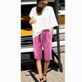 thumbnail image 2 of Rggeeun Women Shorts Summer Elastic Waist Knee Length Cotton Knit with Adjustable Tie & Side Pockets Wide Leg for Gym Relaxed Bottoms,Pink,Xxxxxl, 2 of 7